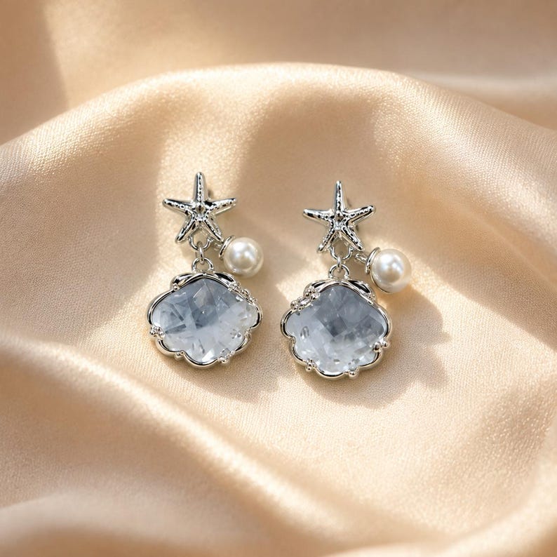 925 Silver Fish Cloud Drop Earrings | Hypoallergenic Ocean Beach Earrings image 7