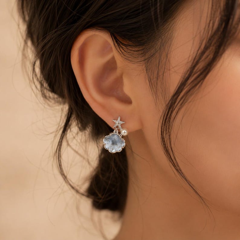 925 Silver Fish Cloud Drop Earrings | Hypoallergenic Ocean Beach Earrings image 5