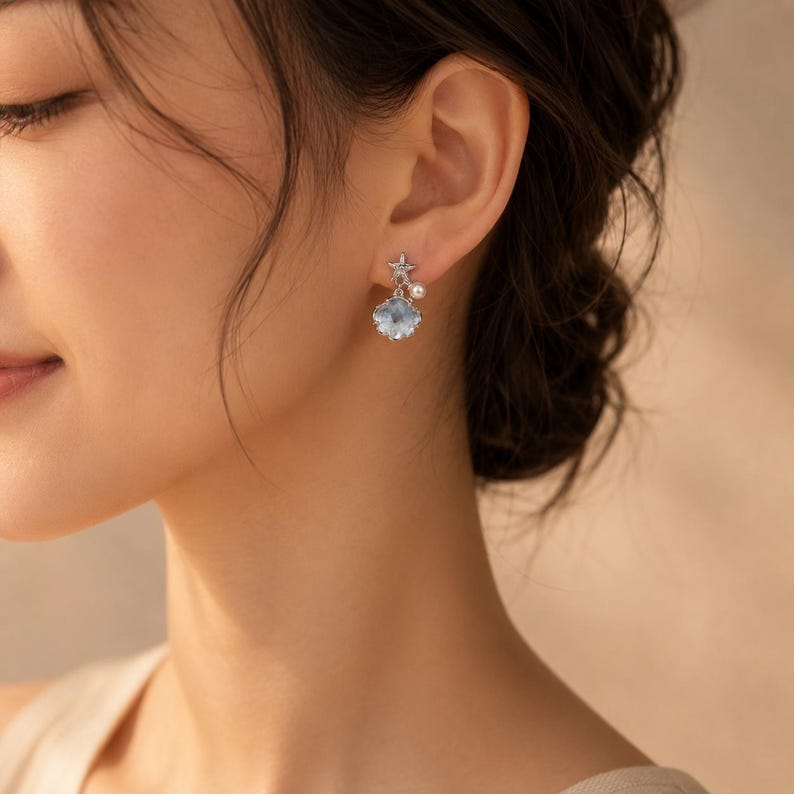 925 Silver Fish Cloud Drop Earrings | Hypoallergenic Ocean Beach Earrings image 2