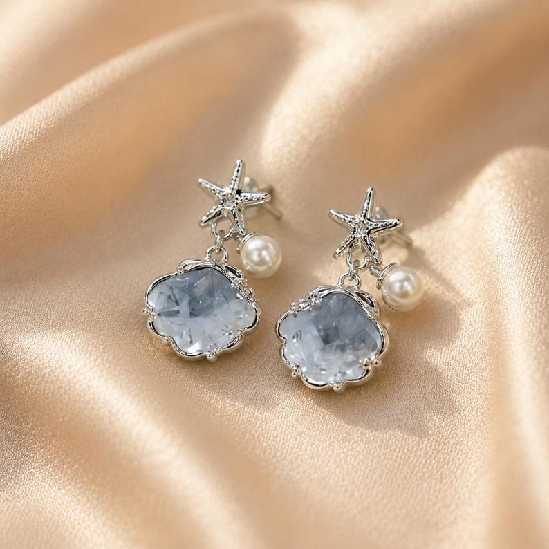 925 Silver Fish Cloud Drop Earrings | Hypoallergenic Ocean Beach Earrings image 6