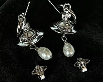 Silver Celestial Pearl Drop Earrings