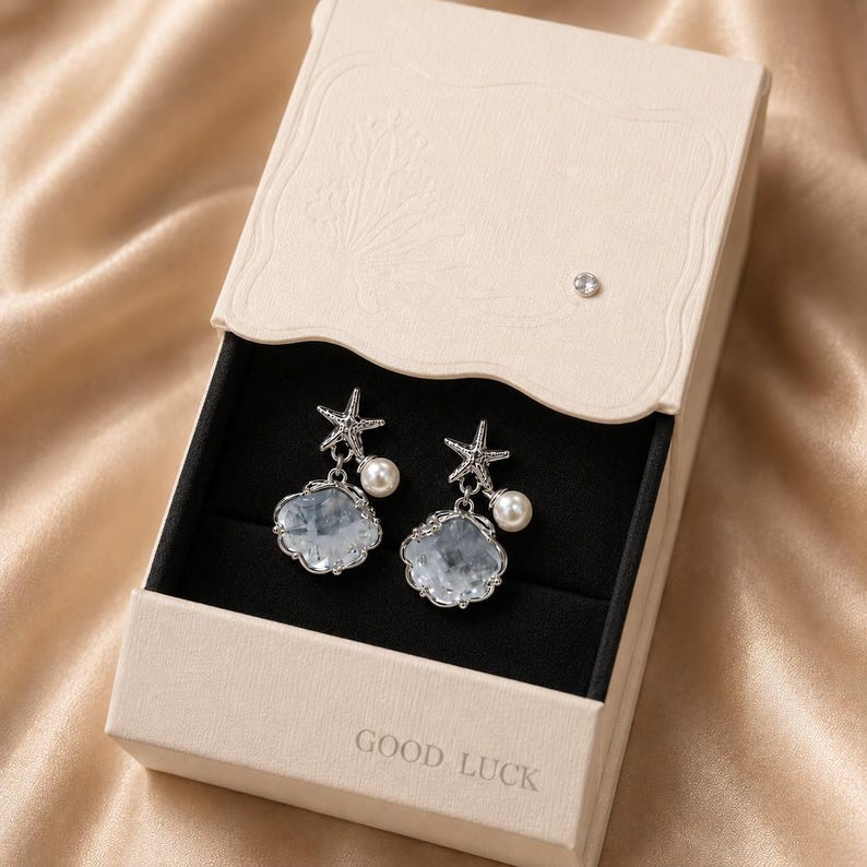 925 Silver Fish Cloud Drop Earrings | Hypoallergenic Ocean Beach Earrings image 9