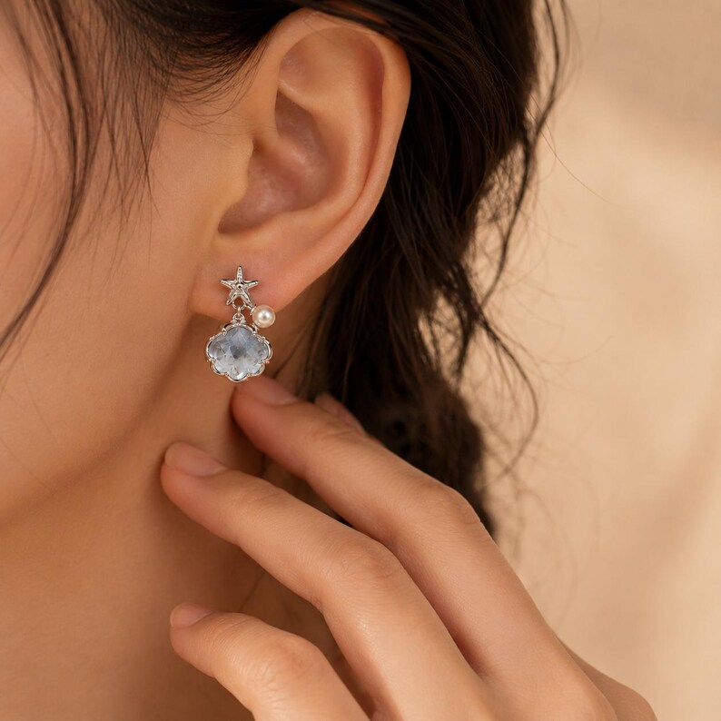 925 Silver Fish Cloud Drop Earrings | Hypoallergenic Ocean Beach Earrings image 4