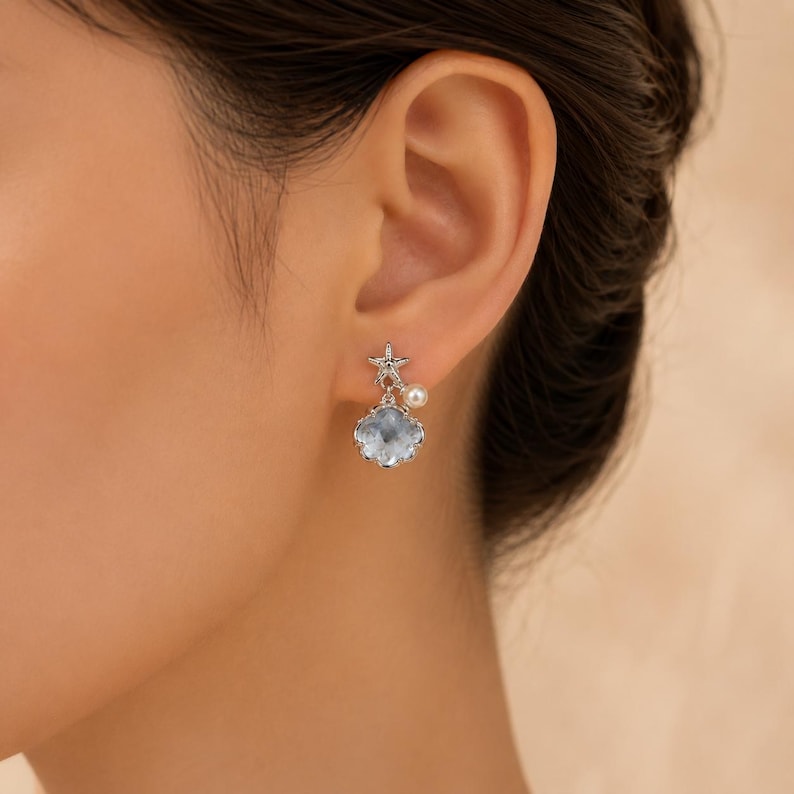 925 Silver Fish Cloud Drop Earrings | Hypoallergenic Ocean Beach Earrings image 3
