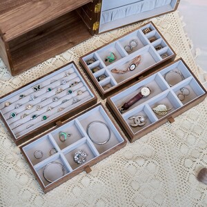 Solid Wooden Jewelry Box with 4 drawers, Custom engraved jewelry organizer handmade, Luxury Jewelry Storage Box, Solid Walnut Jewellery Box image 4