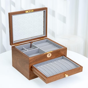Custom Jewelry Box with lock, 3/4/5 Layers Wooden Jewelry Storage Box, Handmade Jewelry Organizer Box for Earring Ring Bracelet Necklace