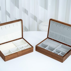 Custom Engraved Solid Walnut Wood Jewelry Box: Velvet Lined Organizer