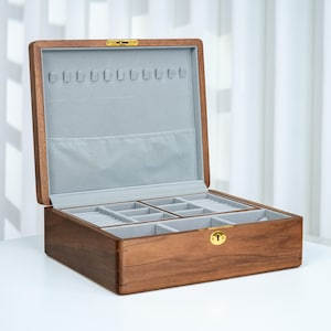 Custom Engraved Walnut Jewelry Box: Solid Wood, Lockable Storage