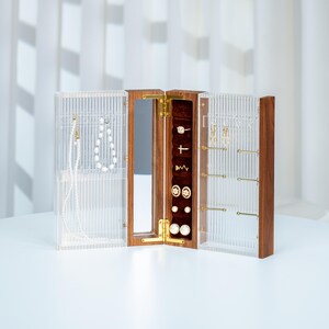 Book-Styled Wood Jewelry Box with Mirror: Custom Engraved Organizer
