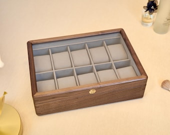 Walnut Wood Watch Box, Handmade Velvet Lined Display Case, Unique gift for boyfriend, Birthday Gift for him, wedding gift for groomsmen