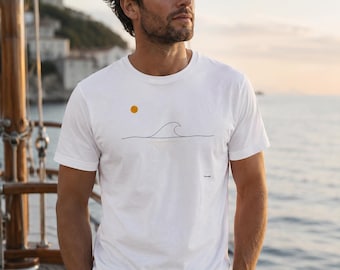 Una Linea Onda T-Shirt | Minimalist Wave Line Art | Premium Lifestyle Tee | Mediterranean Style | Seaside Gift for Women and Men
