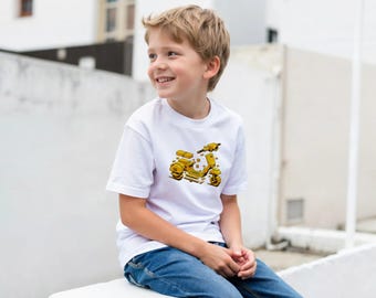 Scooter Building Blocks Kids T-Shirt | Boys Girls Birthday Gift | Yellow Scooter Kids Tee | Mini Air Intake | Gift for Ages 4-14