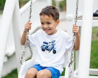 Scooter Building Blocks Kids T-Shirt | Boys' Birthday Gift | Blue Scooter Kids' Tee | Mini Air Intake | Gift for Ages 4-14