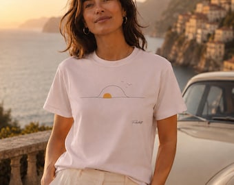 Una Linea Sole T-Shirt | Minimalist Sunrise Line Art | Premium Lifestyle Tee | Italian Mod Streetwear | Sun Art Gift