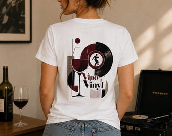 Vino Vinyl T-Shirt | Wine & Record Gift | Italian Aperitivo Shirt | Vinyl Lover Tee | Mod Bauhaus Style VVV