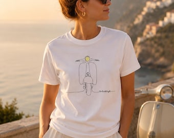 Una Linea T-Shirt | Minimalist Roller Line Art | Vespa Streetwear | Mod Lifestyle Tee | Unisex Roller Gift