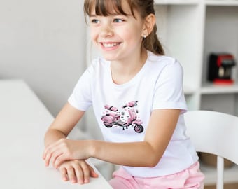 Scooter Building Blocks Kids T-Shirt | Girls' Birthday Gift | Pink Scooter Kids' Tee | Mini Air Intake | Gift for Ages 4-14