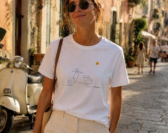 Una Linea T-Shirt | Minimalist Roller Line Art | Roller Streetwear | Mod Lifestyle Tee | Unisex Vespa Gift