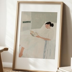 Abstract Woman Napping with Book Portrait Poster Modern People Wall Art Muted Colors Minimalist Large Wall Art Feminine Bedroom Digital Art