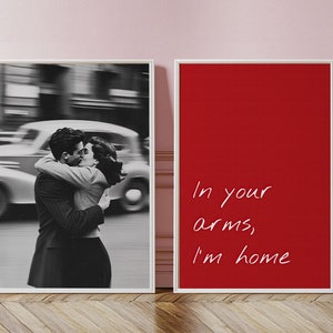 Set of 2 Valentines Posters, Vintage Couple & Red Wall Art Quote, Romantic Gift for Valentine&#39;s Day, Wedding Wall Art, Anniversary Poster