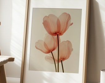 Tulip Wall Art, Modern Botanical Prints, Floral Poster Home Decor, Minimalist Flower Artwork for Living Room, Flower Print Bedroom Poster