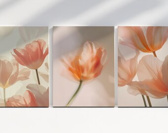 Set of 3 Tulip Wall Art, Modern Botanical Prints, Floral Poster Home Decor, Minimalist Flower Artwork for Living Room, Flower Print Bedroom