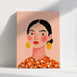 Girl Portrait Illustration Poster Modern Print Pink Woman Large Wall Art Feminine Living room Bold Fashion Bright Bedroom Wall Art Print