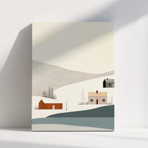 Winter Scandinavian House Art Print Minimalist Nordic Landscape Poster Neutral Simple Geometric Wall Art  Home Decor Digital Download