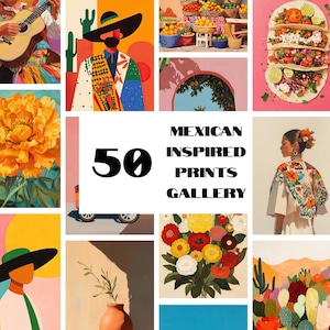 Galeria de arte mexicana imprime arte de parede de planta de cacto festa mariachi arte de mulher mexicana pacote de arte de paisagem latina abstrata pôster mexicano