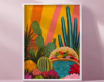Mexican Street Taco Wall Print, Bold Painting Art, Kitchen Art, Foodie Decor, Textured and Vibrant Art Poster, Mexican Restaurant Food Print