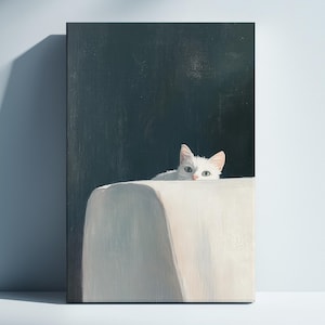 White Cat Wall Art, Minimalist Feline Poster, Cute Pet Print, Modern Home Decor, Animal Lover Artwork, Gift for Cat Owner, Aesthetic Poster