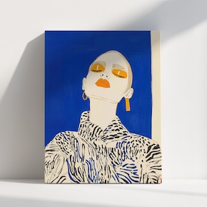 Fashion Abstract Portrait Poster Modern Print Blue Woman Large Wall Art Feminine Living room Bold Fashion Illustration Bright Bedroom Art
