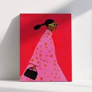 Mode-Minimalist Abstraktes Portrait Poster Rosa Moderner Druck Rote Frau Große Wand-Kunst Feminine Wohnzimmer Bold Fashion Illustration