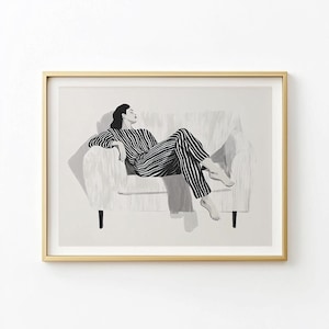 Abstract Woman Portrait Poster Minimal Modern Art Print Vertical Abstract Wall Art Feminine Living room Mid Century Poster Stripe Fashion