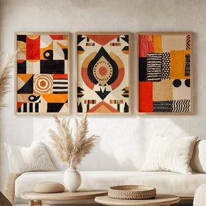 Set di 3 stampe artistiche da parete africane, decorazioni tribali da safari, poster etnici, opere d'arte per la casa, motivi africani moderni, stampe astratte audaci