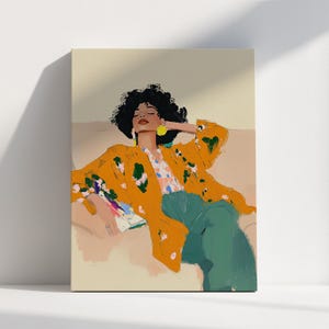 Relaxed Abstract Portrait Poster Modern Print Blue Woman Large Wall Art Feminine Living room Bold Fashion Illustration Bright Bedroom Art