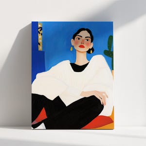 Minimalist Abstract Portrait Poster Modern Print Blue Woman Large Wall Art Feminine Living room Bold Fashion Illustration Bright Bedroom Art