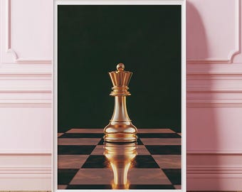 Póster de la Reina Dorada del Ajedrez, Arte Moderno de Tablero de Ajedrez, Elegante Decoración de Pared para Sala de Juegos, Impresión Artística de Ajedrez, Arte de Pared Minimalista de Lujo Oscuro