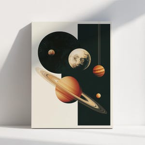 Modern Solar System Poster, Planet Illustration Wall Art, Outer Space Decor, Minimalist Galaxy Print, Cosmic Artwork for Home Celestial Art