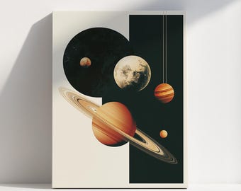 Moderne poster van het zonnestelsel, planeet illustratie kunst aan de muur, decor kosmische ruimte, minimalistische Galaxy print, kosmisch kunstwerk voor thuis hemelse kunst