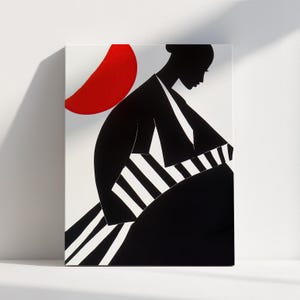 Fashion Minimalist Abstract Portrait Poster Striped Modern Print Red Woman Large Wall Art Feminine Living room Bold Fashion Illustration