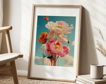 Surreal Flowers Wall Art, Vibrant Floral Illustration, Dreamy Botanical Art Print, Unique Floral Wall Decor, Whimsical Flower Artwork