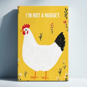 Folk Chicken Print Download, Vegan Art Print, Vegetarian Wall Art,  Gift For Vegan, Animal Rights Poster, Yellow Vintage Chicken Poster Art