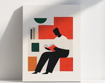 Abstract Man Reading Book Wall Art Digital Print Home Library Poster Reading Decor Gift for Writers Readers Printable Artwork Study Room