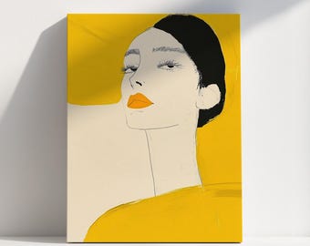 Fashion Minimalist Abstract Portrait Poster Yellow Modern Print Red Woman Large Wall Art Feminine Living room Bold Fashion Illustration