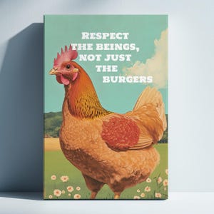Farmer Chicken Print Download, Vegan Art Print, Vegetarian Wall Art,  Gift For Vegan, Animal Rights Poster, Vintage Chicken Poster, Farm Art