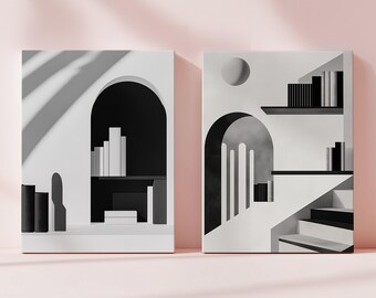 Set of 2 Book Lover Wall Art Digital Print Abstract Home Library Poster Minimalist Reading Decor Gift for Writers Readers Printable Artwork