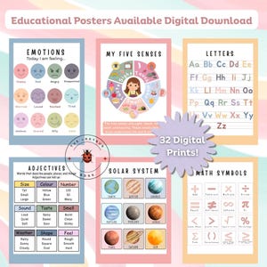 Cartazes educativos para crianças – Conjunto de aprendizagem para impressão para salas de aula e educação domiciliar