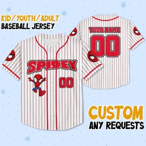 Camiseta de béisbol personalizada de Spidey, camiseta de rayas rojas personalizada de Spider-Hero, regalo de cumpleaños para niños, ropa para fanáticos de dibujos animados, camiseta familiar a juego