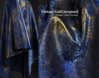 Iridescent Metallic Jacquard Fabric by the Yard Luxury Couture Abstract Gold Foil Designer Fabric for Dress, Costume, Runway Fashion Sewing